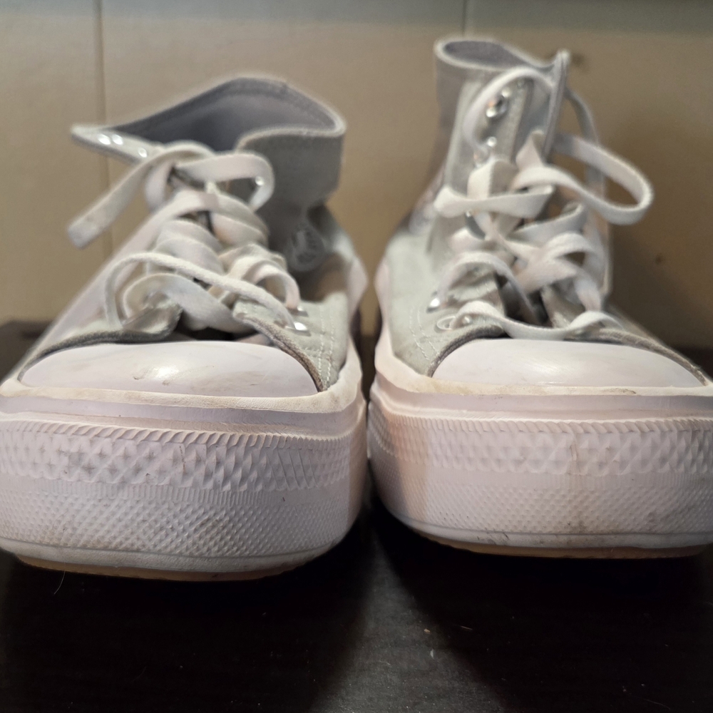 High-Top Gray and White Platform Sneakers